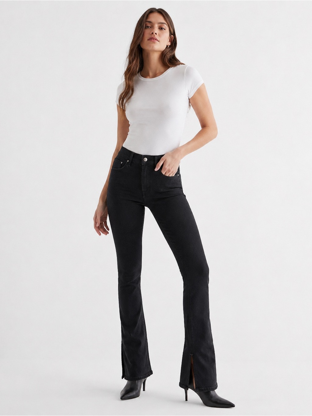 NWT Express Skyscraper Mid Rise Black Split Hem Jeans Size 8 Short